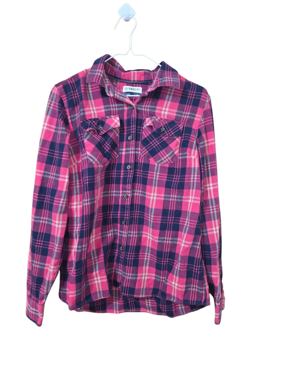 Magellan Outdoors Pink Plaid Flannel Button-Up – Size Large